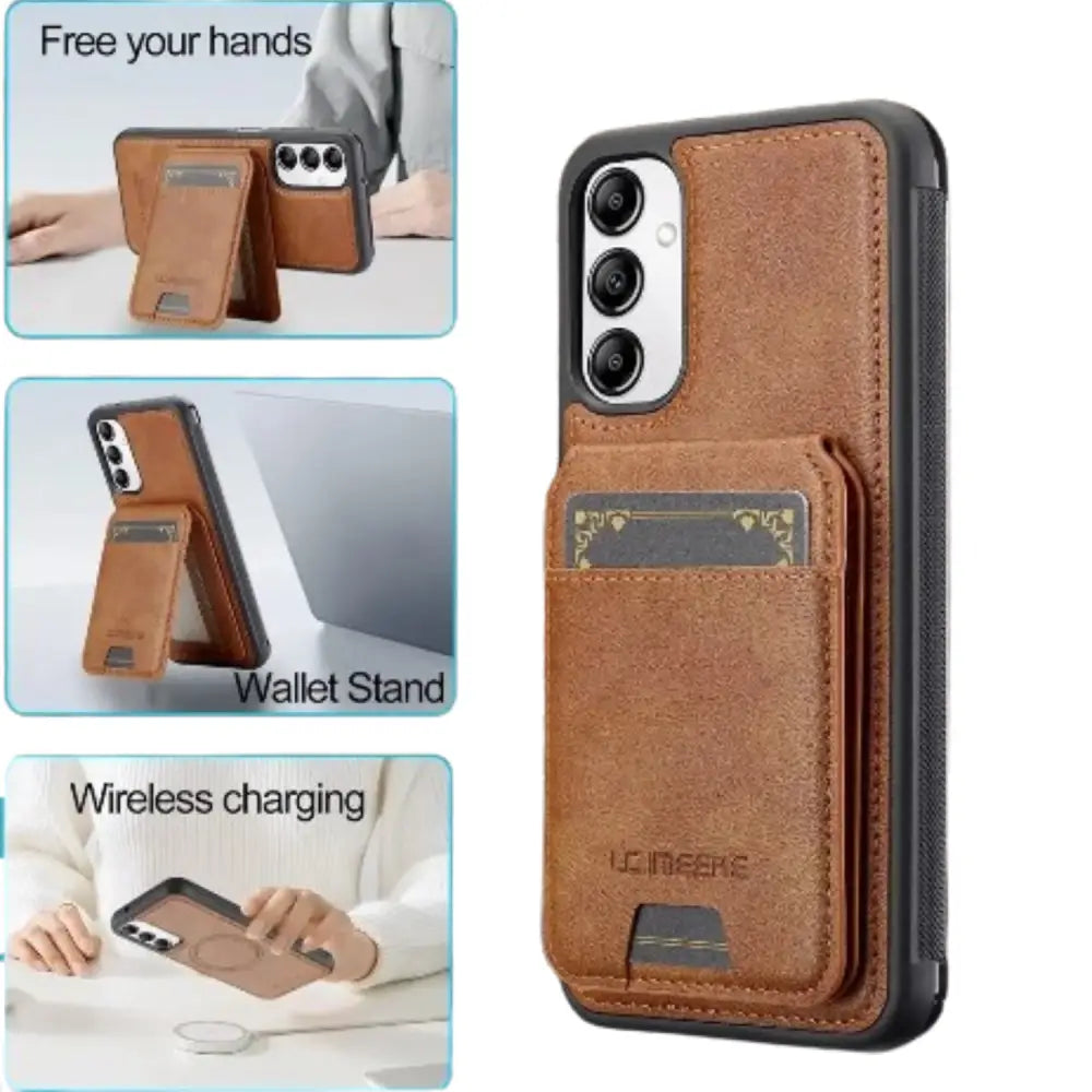 Magnetic Leather Wallet Case for Samsung S/A Series (Brown)