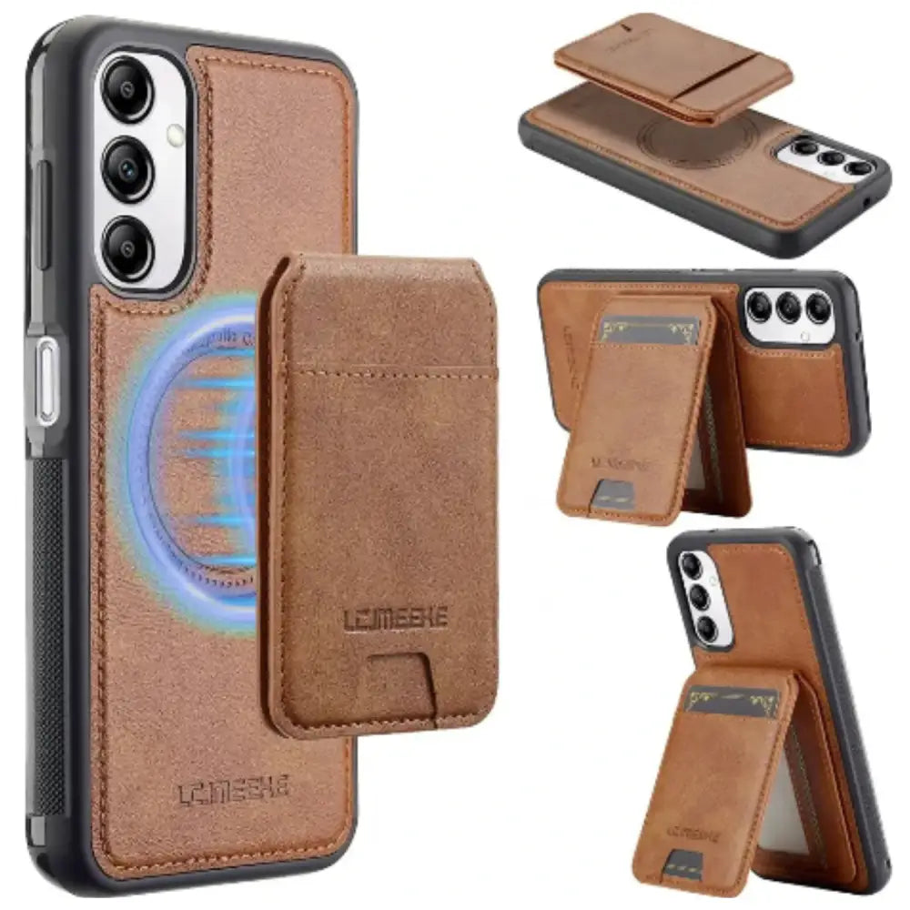 Magnetic Leather Wallet Case for Samsung S/A Series (Brown)