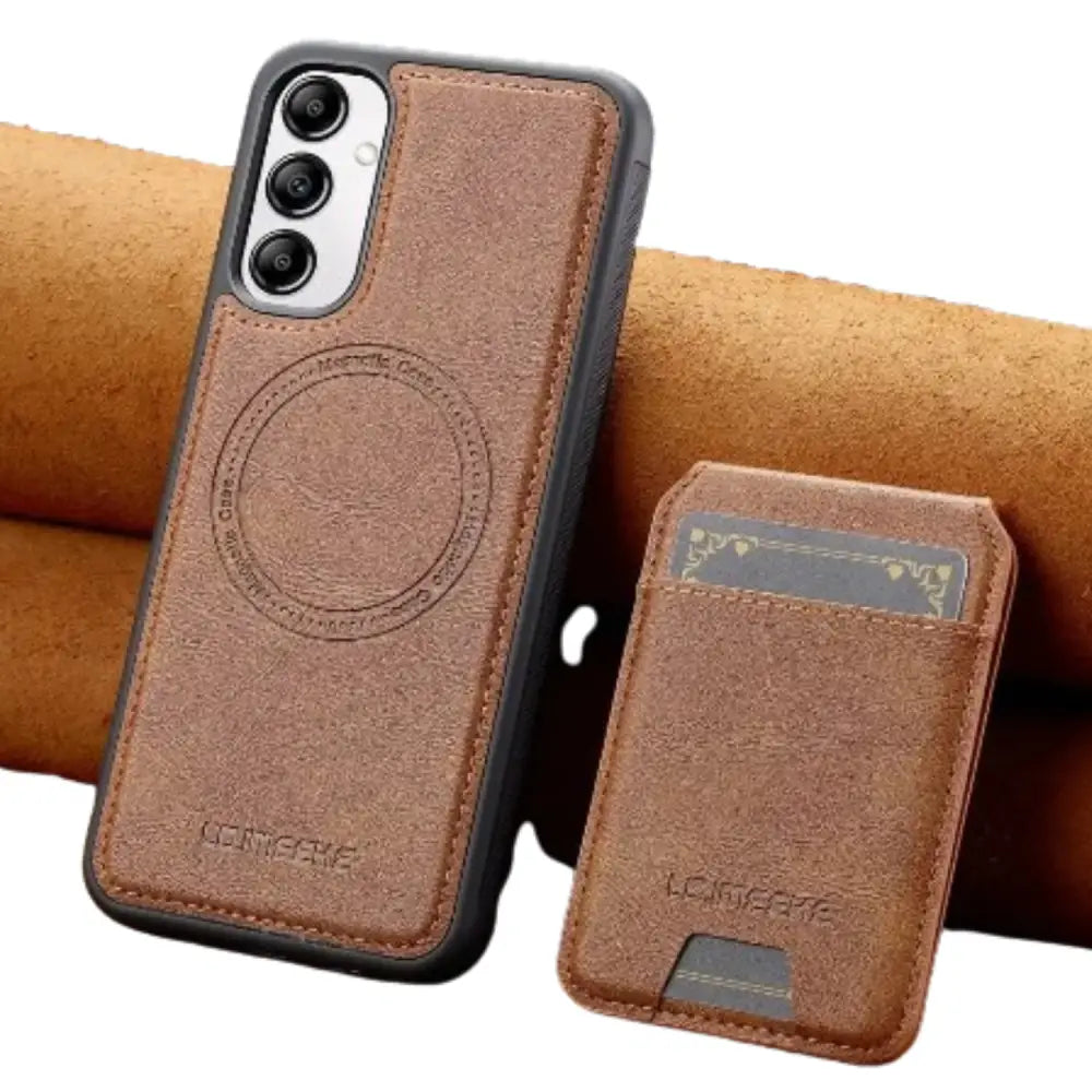 Magnetic Leather Wallet Case for Samsung S/A Series (Brown)