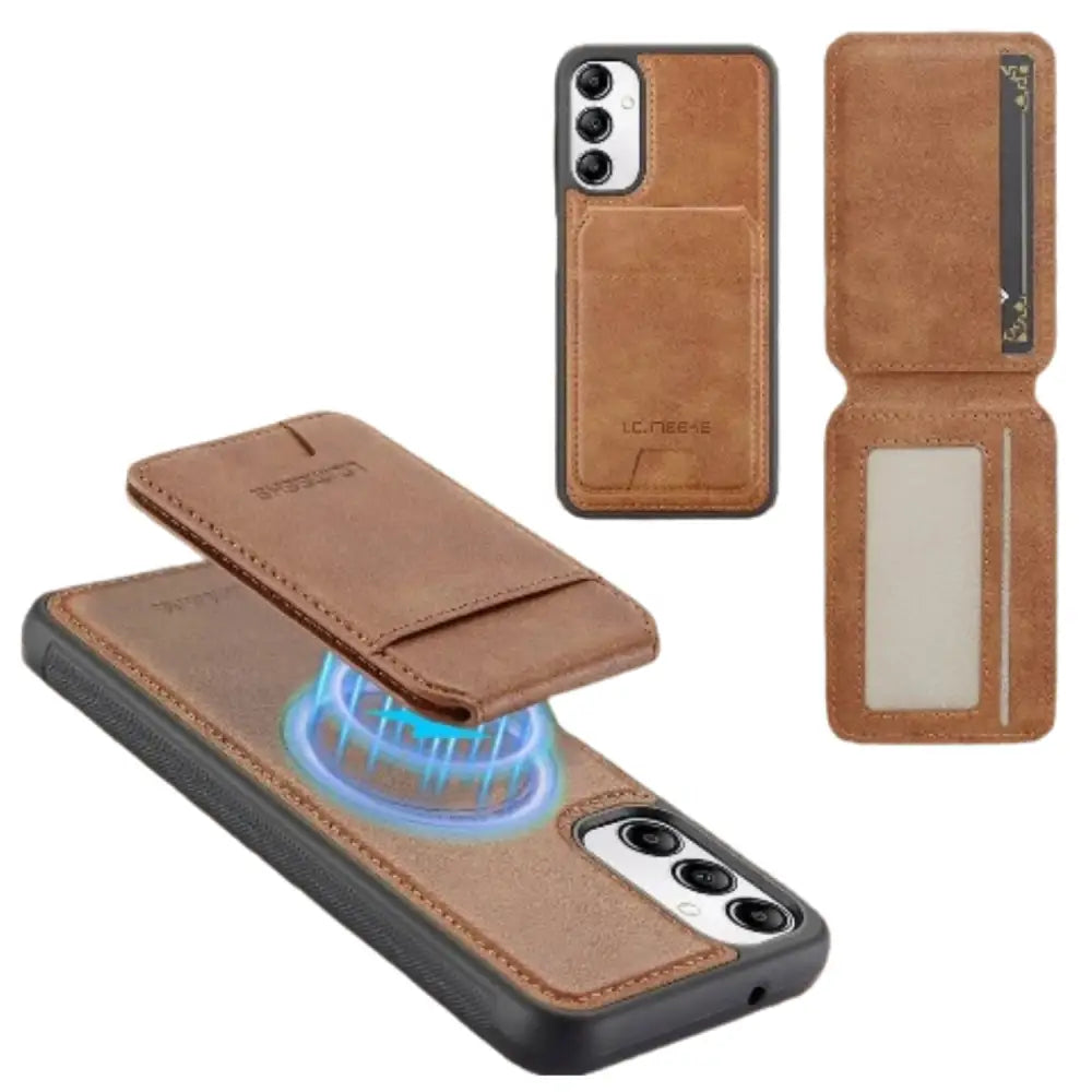 Magnetic Leather Wallet Case for Samsung S/A Series (Brown)