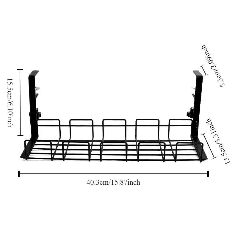 Metal Cable Management Tray for Under Desk Storage - Wire Organizer for Home Office and Kitchen Accessories - Black