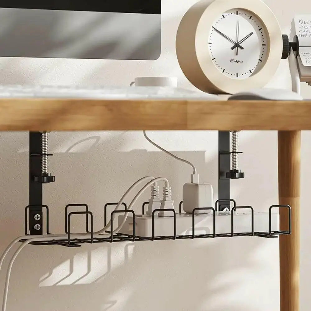 Metal Cable Management Tray for Under Desk Storage - Wire Organizer for Home Office and Kitchen Accessories - Black