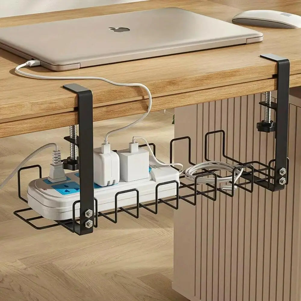 Metal Cable Management Tray for Under Desk Storage - Wire Organizer for Home Office and Kitchen Accessories - Black