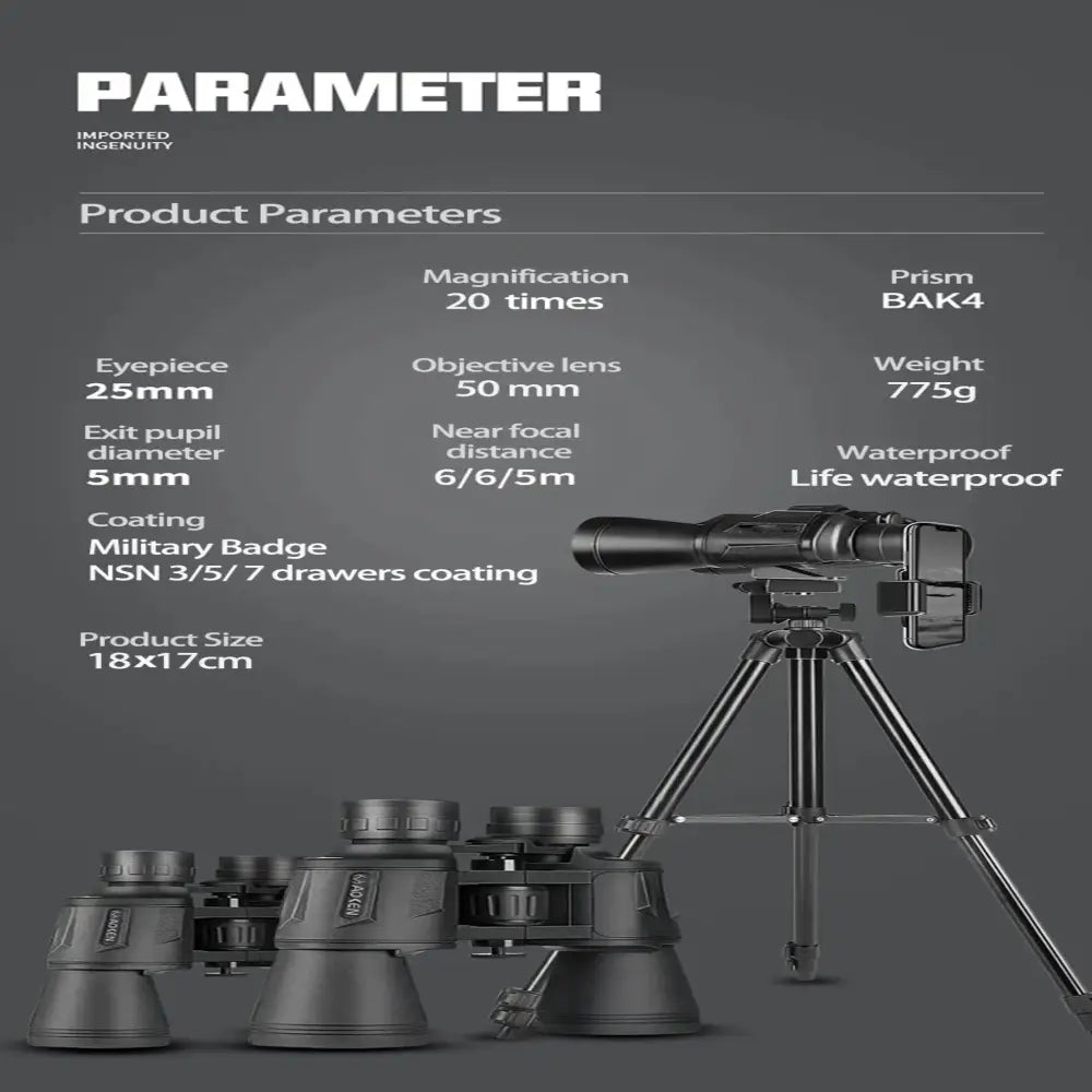 Military HD Binoculars – Long Range BAK4 Prism (20x50) - SS