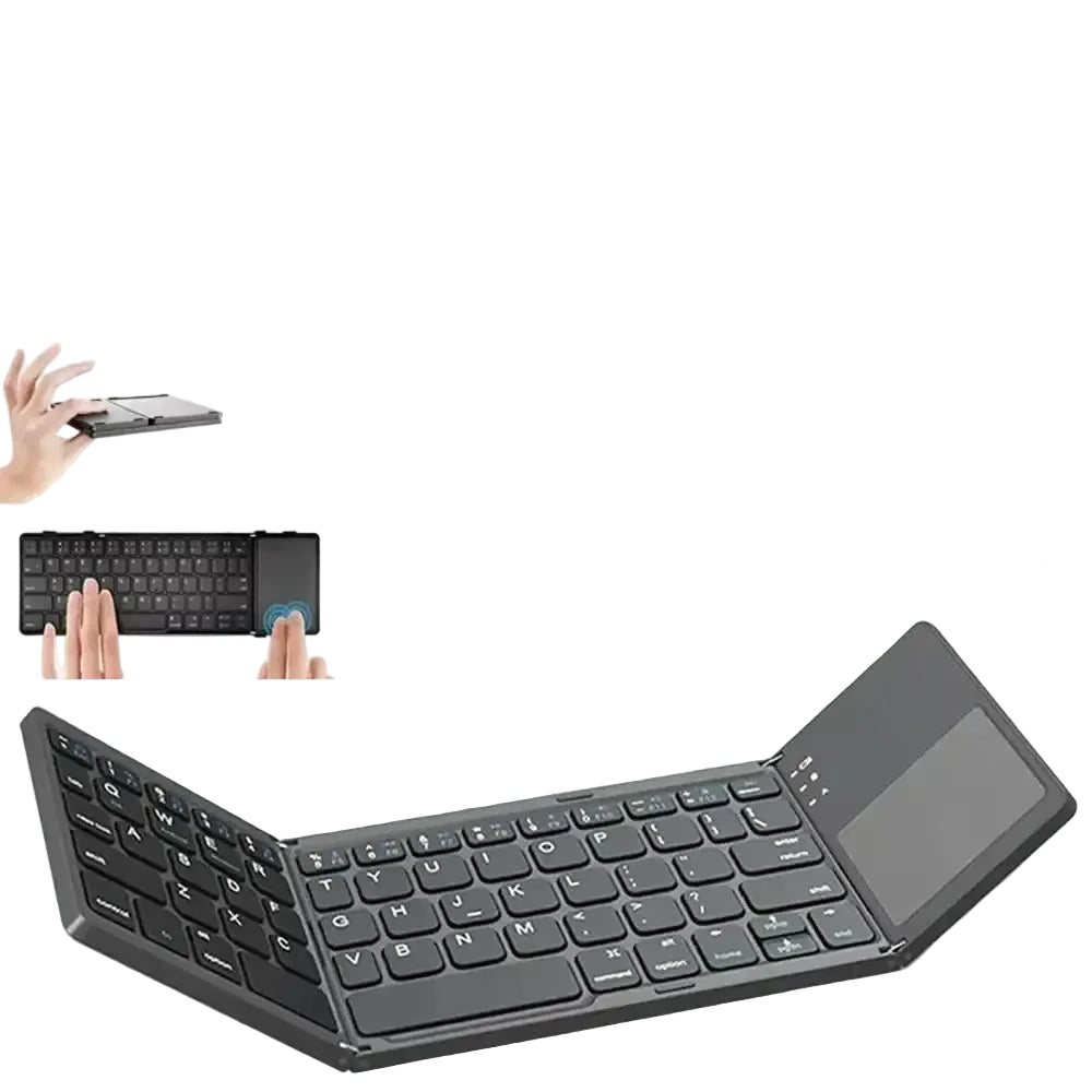 Mini Foldable Bluetooth Keyboard with Touchpad Wireless Rechargeable Ultra Slim Pocket Folding Keyboard for Tablet