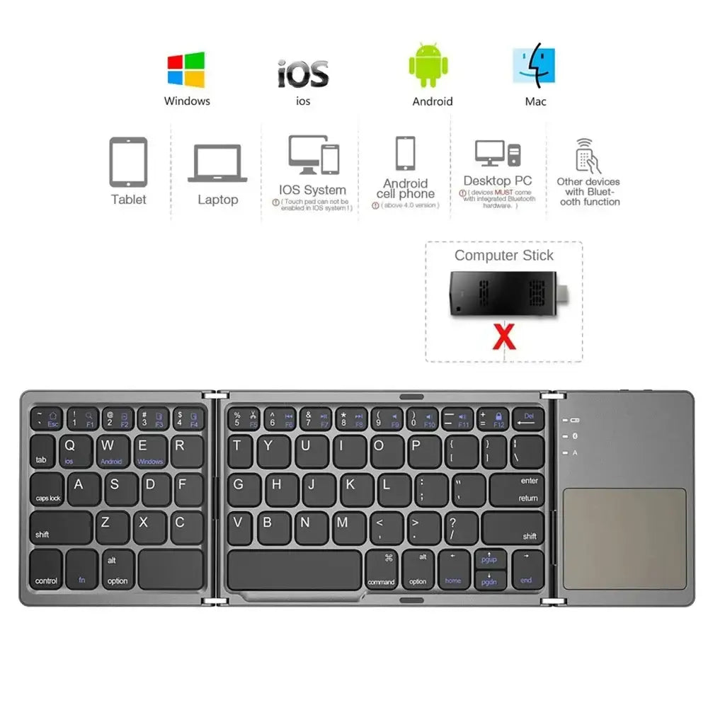 Mini Foldable Bluetooth Keyboard with Touchpad Wireless Rechargeable Ultra Slim Pocket Folding Keyboard for Tablet