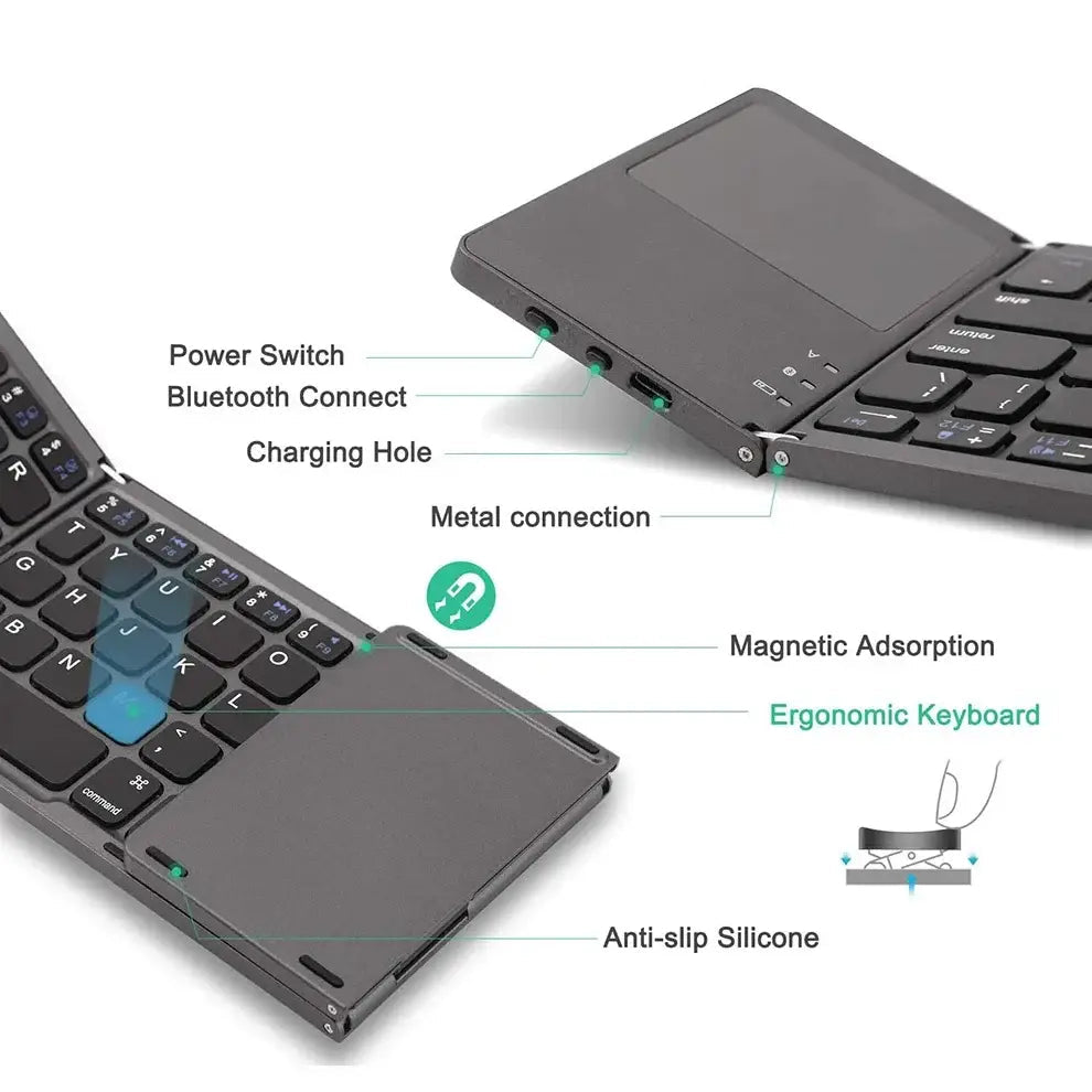 Mini Foldable Bluetooth Keyboard with Touchpad Wireless Rechargeable Ultra Slim Pocket Folding Keyboard for Tablet