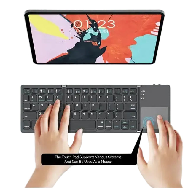 Mini Foldable Bluetooth Keyboard with Touchpad Wireless Rechargeable Ultra Slim Pocket Folding Keyboard for Tablet