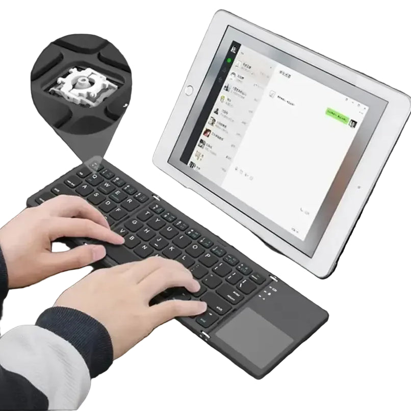 Mini Foldable Bluetooth Keyboard with Touchpad Wireless Rechargeable Ultra Slim Pocket Folding Keyboard for Tablet