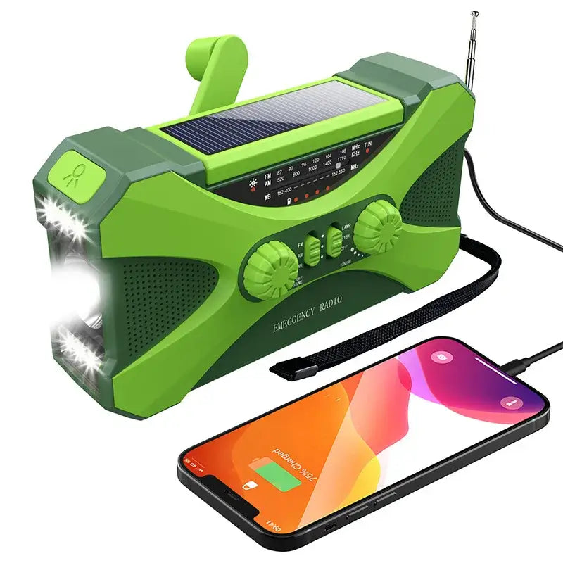 Multifunctional 10000mAh Solar Crank Radio (2 colours available) - Green - SS