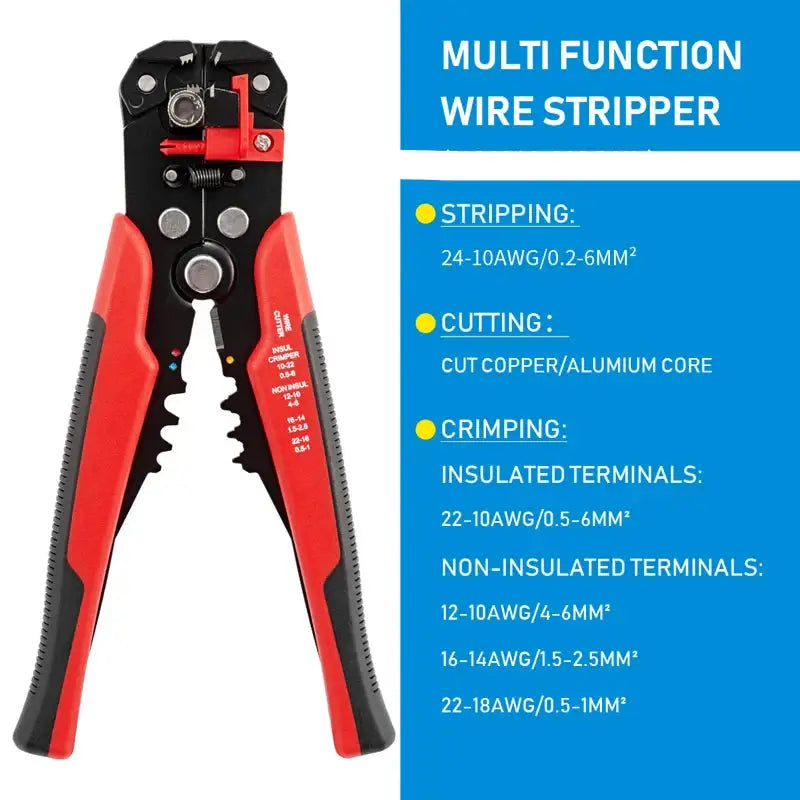 Multifunctional Wire Stripper & Crimper Pliers (different models available) - Red / Cable Cutter - HBC