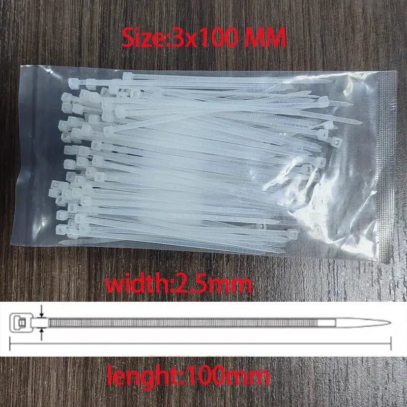 National Standard White PA66 Nylon Cable Ties 3x100 3x150 4x200 5x250mm Self Lock Wire Fastening Zip Tie - size-3x100mm