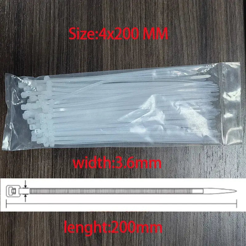 National Standard White PA66 Nylon Cable Ties 3x100 3x150 4x200 5x250mm Self Lock Wire Fastening Zip Tie - size-4x200mm