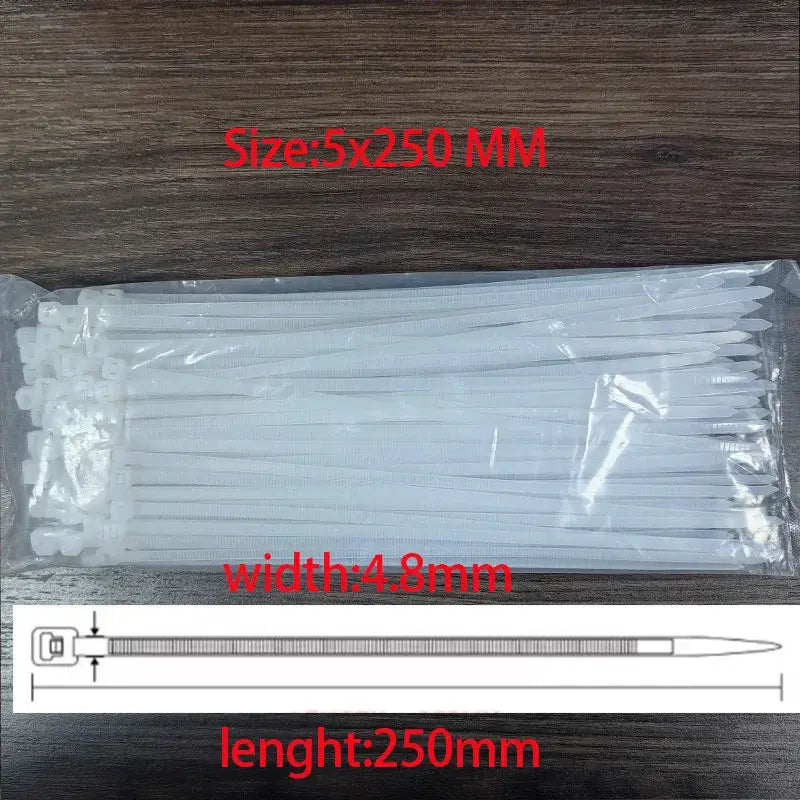 National Standard White PA66 Nylon Cable Ties 3x100 3x150 4x200 5x250mm Self Lock Wire Fastening Zip Tie - size-5x250mm