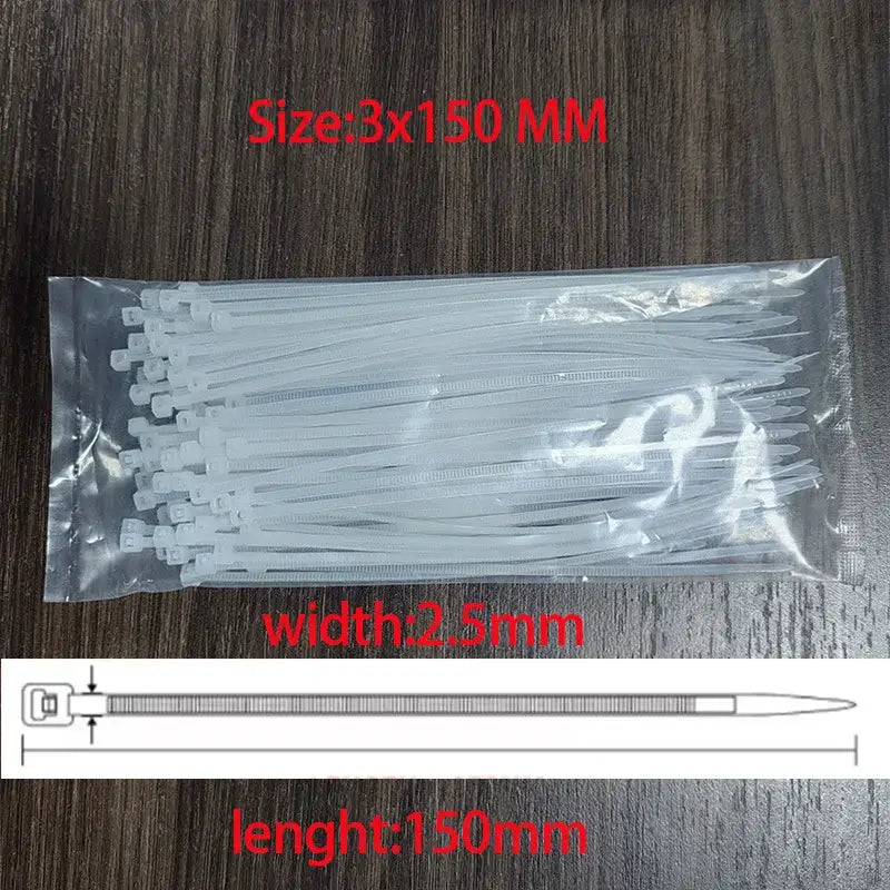 National Standard White PA66 Nylon Cable Ties 3x100 3x150 4x200 5x250mm Self Lock Wire Fastening Zip Tie - size-3x150mm