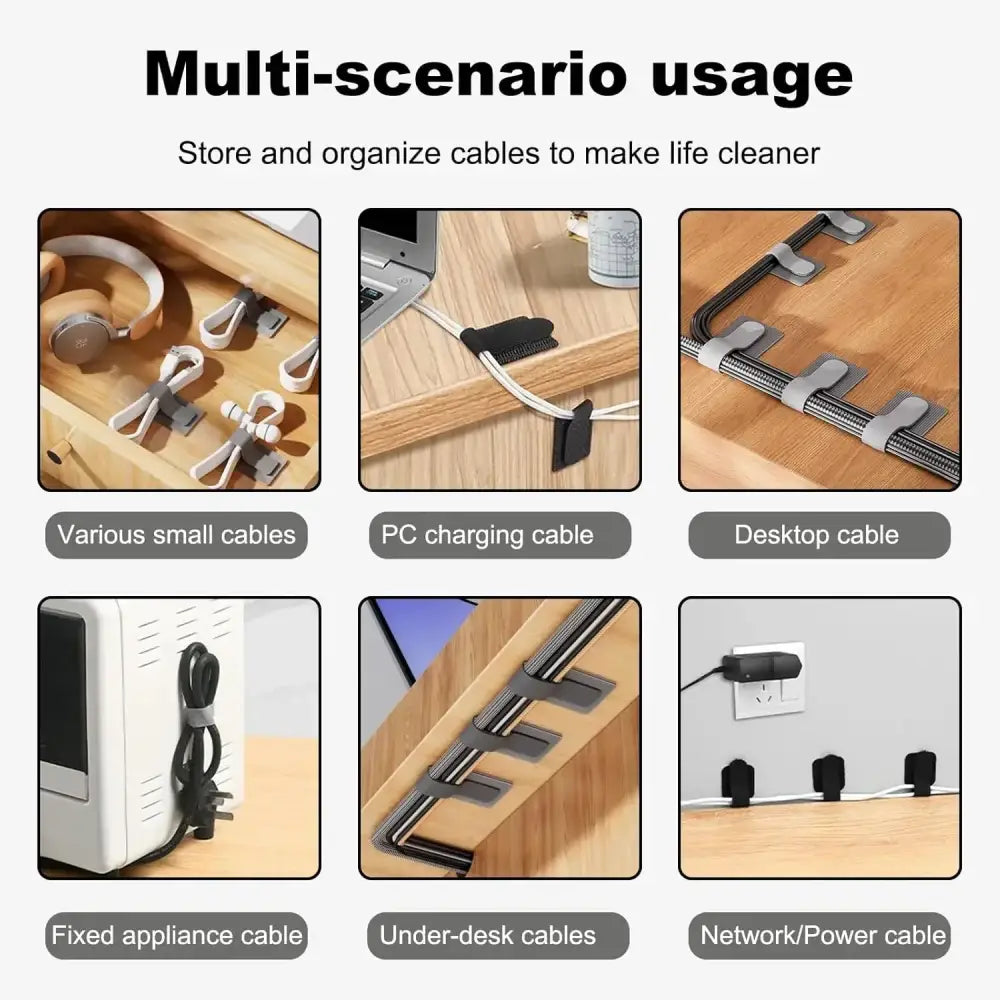 New Reusable Cable Ties Velcro Ties Self-Adhesive Power Cord Cable Holder Adjustable Cord Storage Desktop Organiser