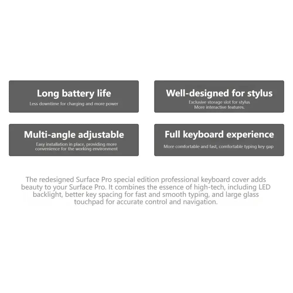 New upgraded Surface Pro 8/9/X/10/11 Bluetooth magnetic professional custom keyboard with pen slot,touchpad,and 7-color