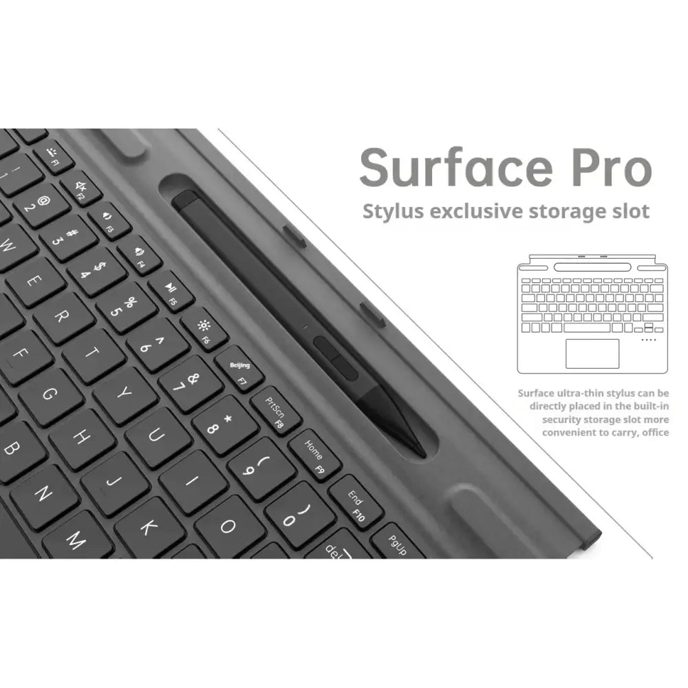 New upgraded Surface Pro 8/9/X/10/11 Bluetooth magnetic professional custom keyboard with pen slot,touchpad,and 7-color