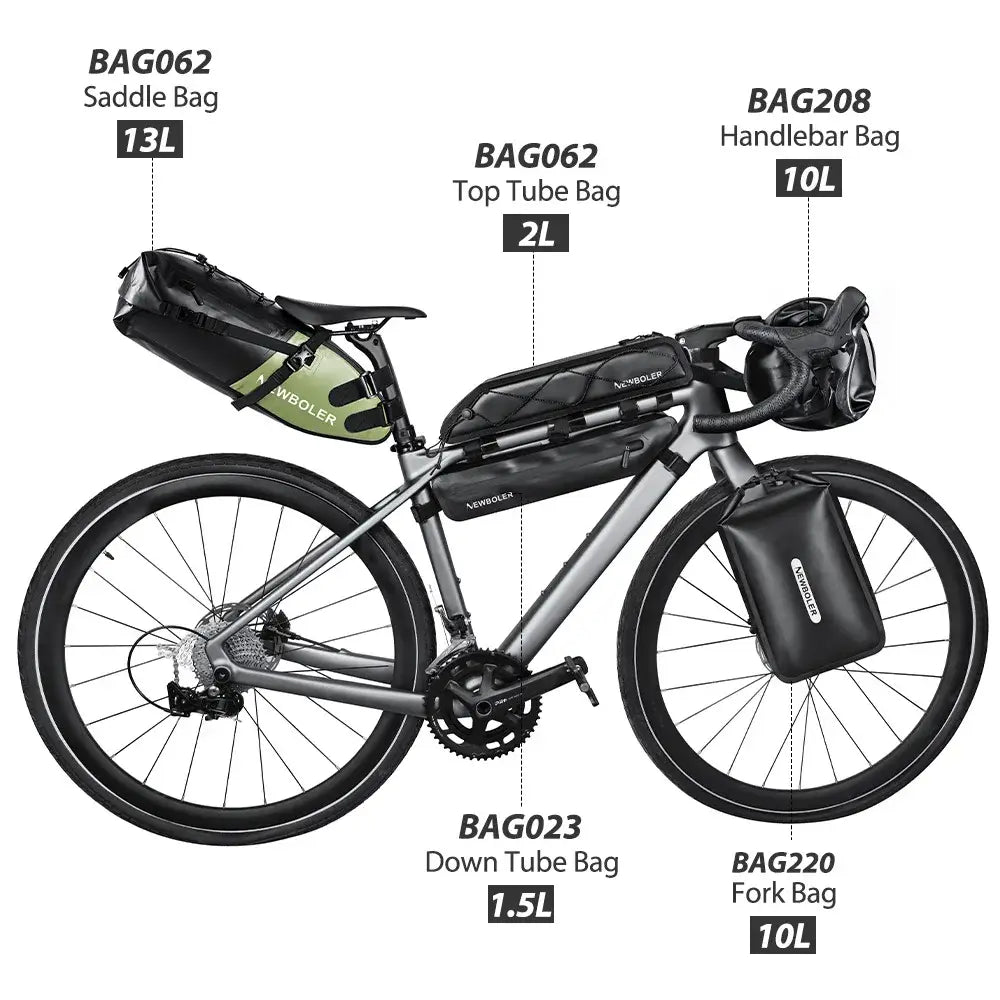 NEWBOLER Waterproof Bikepacking Bag Set Bicycle Travel Bag For Gravel Bike Road Bike Long-Distance Touring Cycling