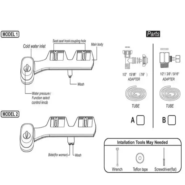 Non-Electric Dual Nozzle Toilet Seat Attachment (different types available) - SS