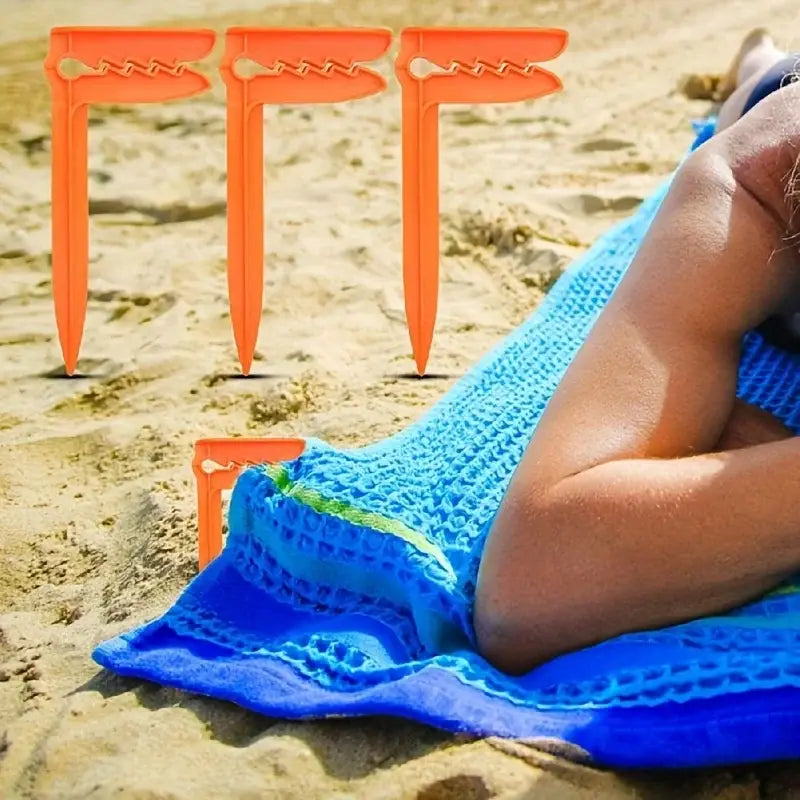 Outdoor Beach & Picnic Mat Towel Holder – Windproof Camping Tool (4pcs) - SS