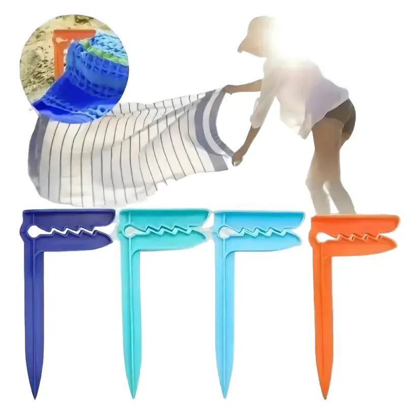 Outdoor Beach & Picnic Mat Towel Holder – Windproof Camping Tool (4pcs) - SS
