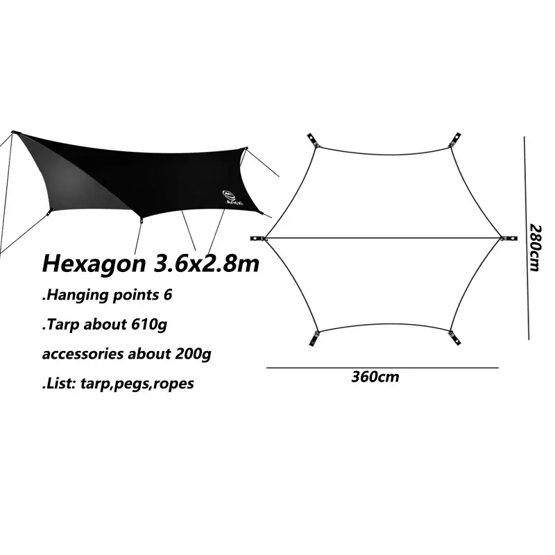 Outdoor UV resistant Tarp - hexagon black