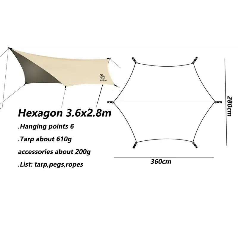 Outdoor UV resistant Tarp - hexagon khaki