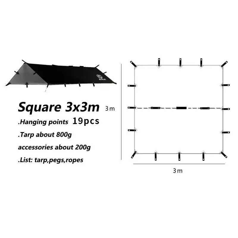 Outdoor UV resistant Tarp - square 3x3m black