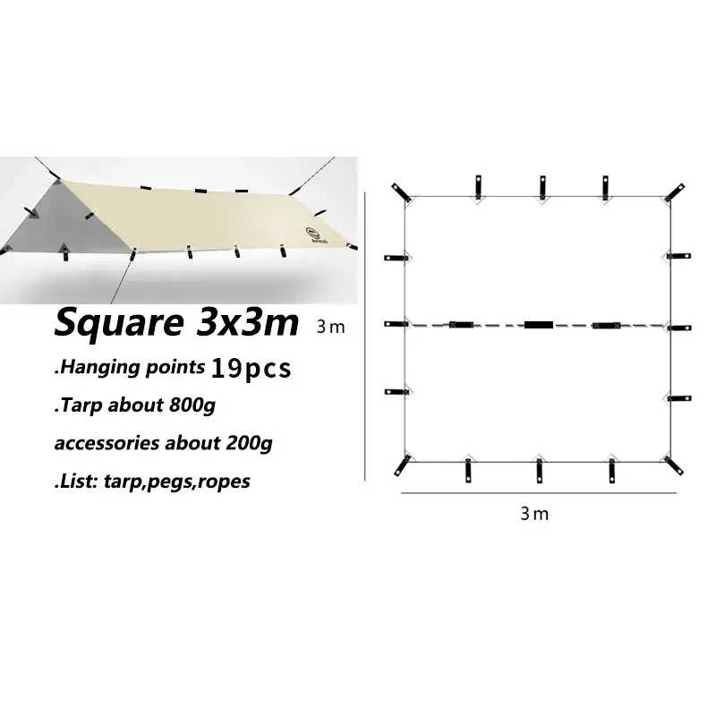 Outdoor UV resistant Tarp - square 3x3m khai