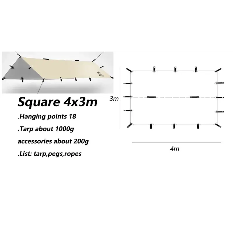 Outdoor UV resistant Tarp - square 4x3m khaki