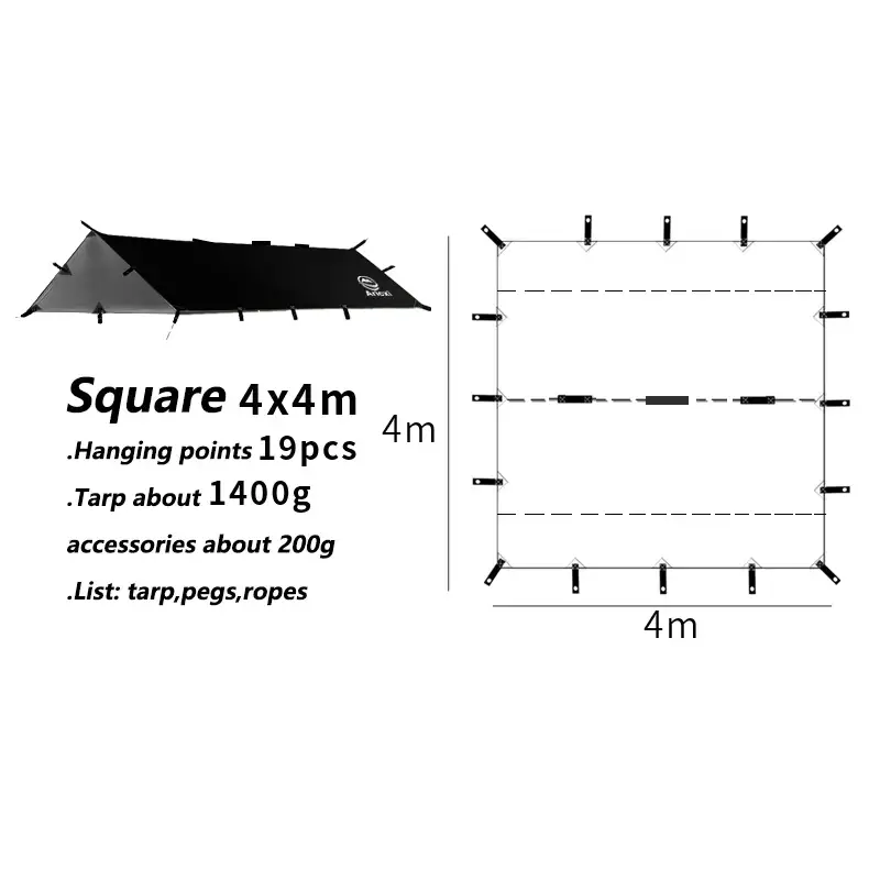 Outdoor UV resistant Tarp - square 4x4m black