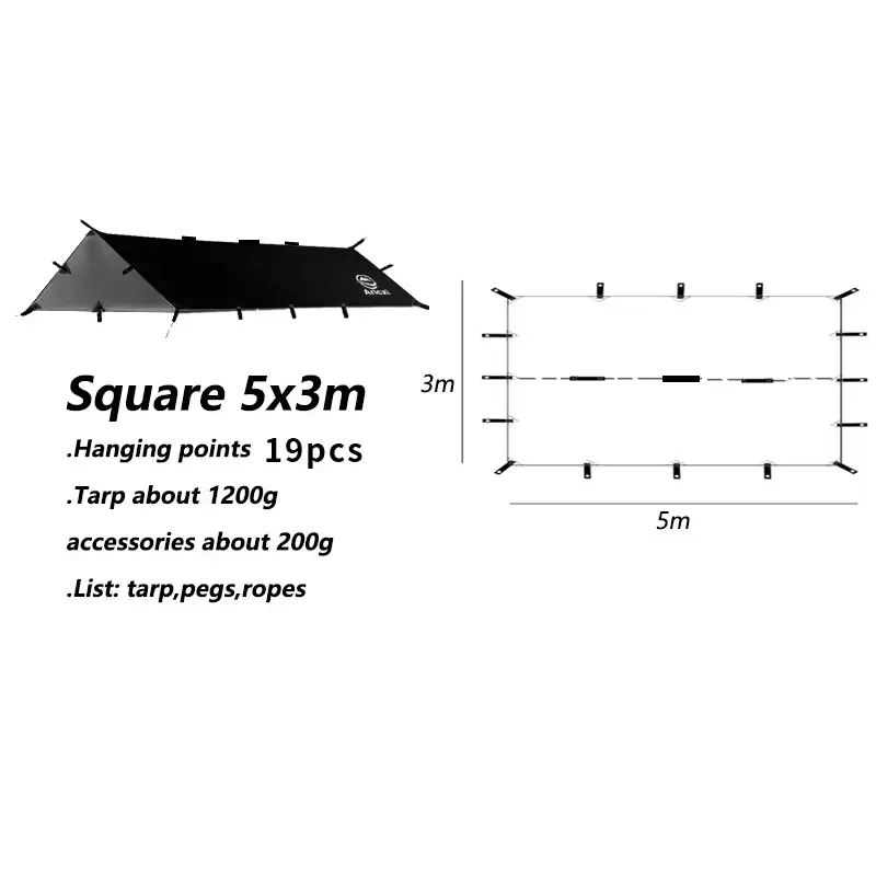 Outdoor UV resistant Tarp - square 5x3m black