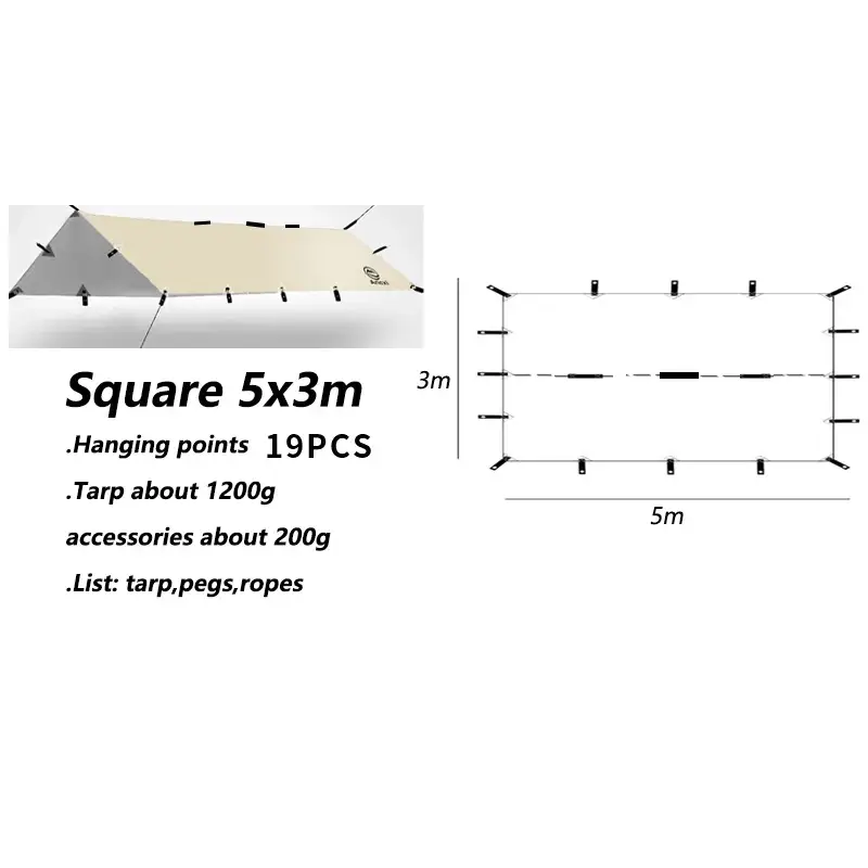 Outdoor UV resistant Tarp - square 5x3m khaki
