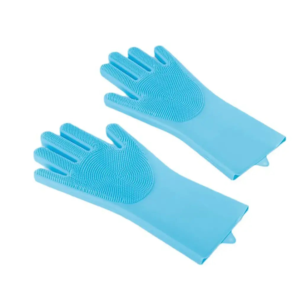 Pet Grooming Gloves Silicone (Pink & Blue) - Blue - SS