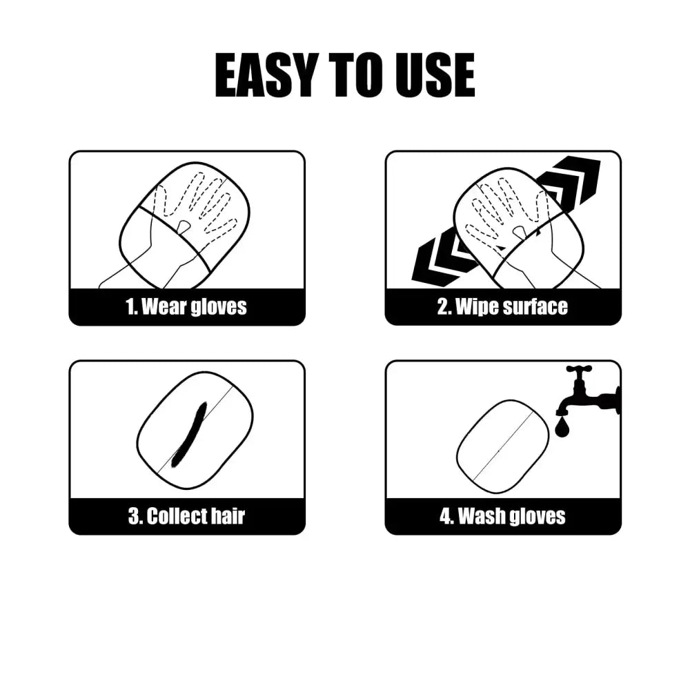 Pet Hair Removal Gloves – Reusable Double-Sided - Black / 20x15 cm - SS