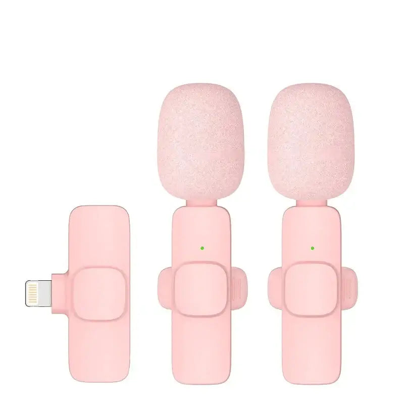 Pink Wireless Lavalier Mic for iPhone & Android (various type of sets available) - Pink 2 in 1 for iOS - 9eight5