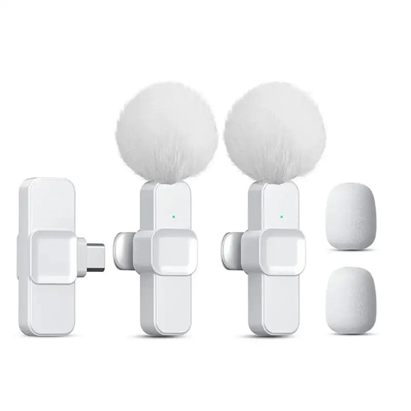 Pink Wireless Lavalier Mic for iPhone & Android (various type of sets available) - White 2 in 1 Type C B - 9eight5
