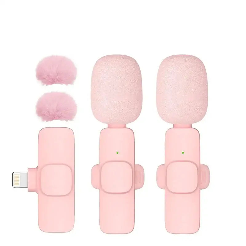 Pink Wireless Lavalier Mic for iPhone & Android (various type of sets available) - Pink 2 in 1 for iOS A - 9eight5