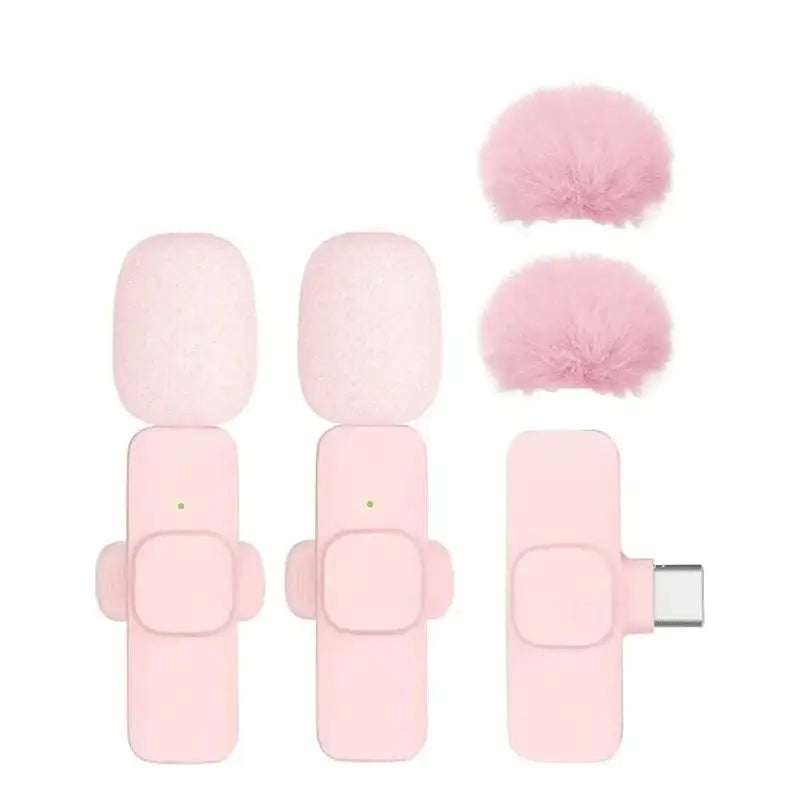 Pink Wireless Lavalier Mic for iPhone & Android (various type of sets available) - Pink 2 in 1 for Type C A - 9eight5