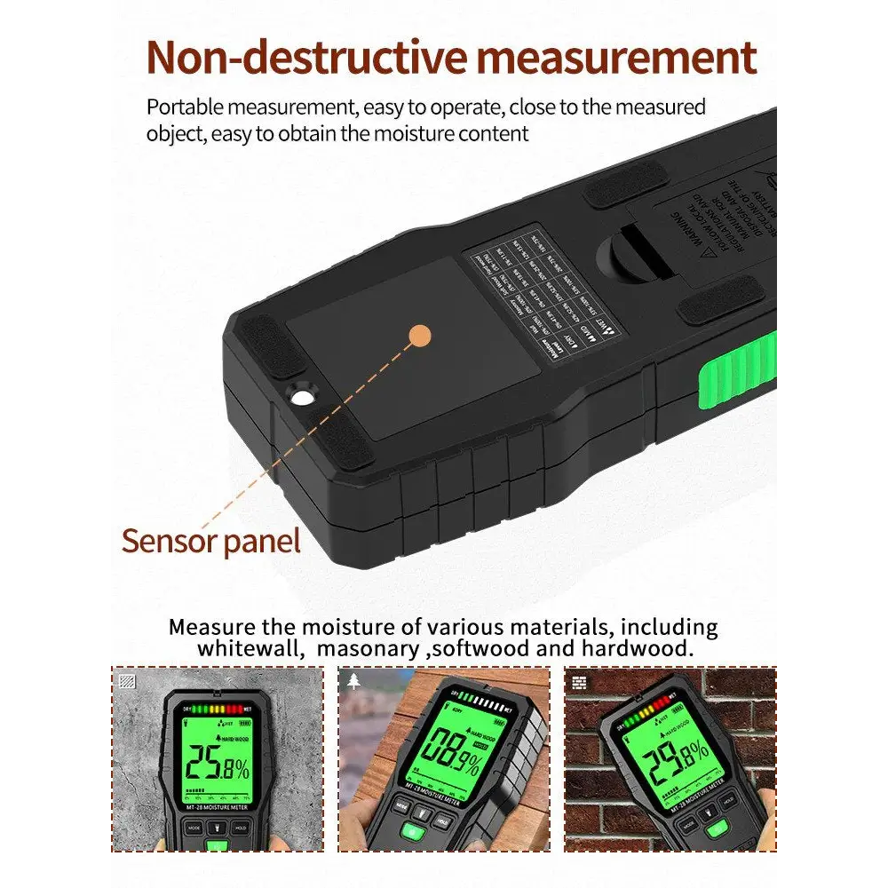 Pinless Moisture Meter With Colour LCD Screen & Flashlight