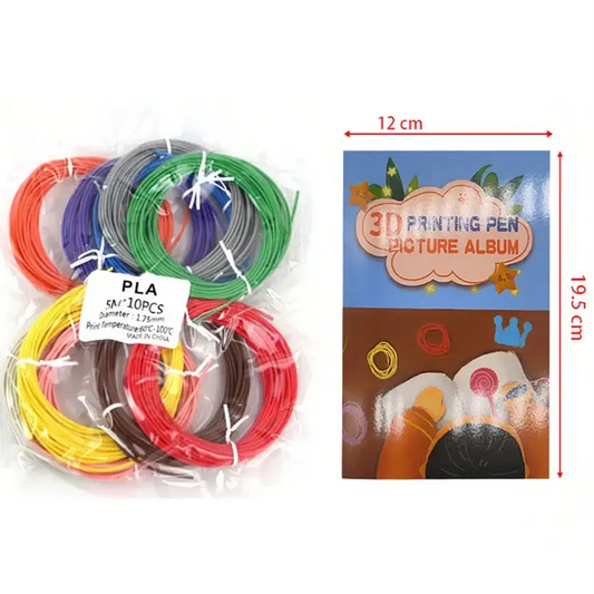 PLA 3D Pen Filament 50m – 10 Colours with Copy Painting Album - Filament - SS