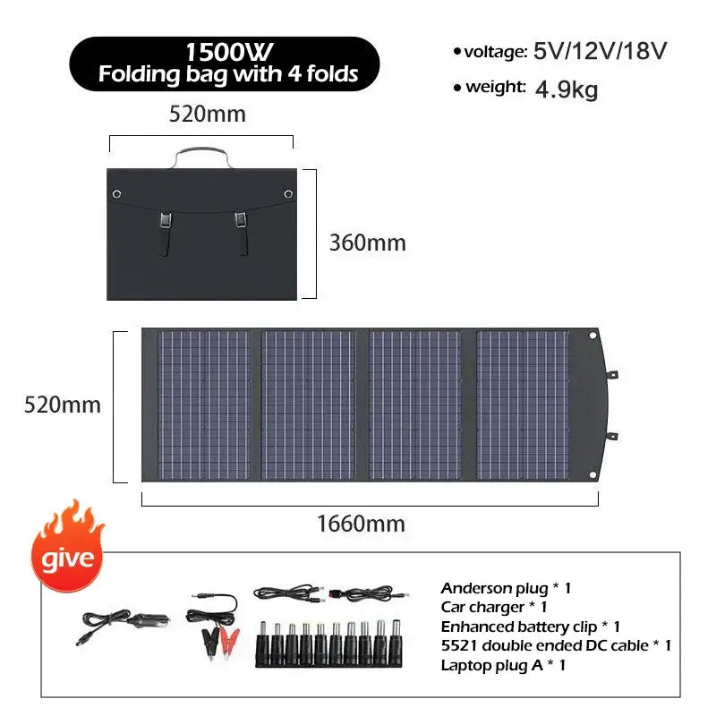 Portable 2000W Solar Charger with Bag - 1500W / Solar Panel - SS