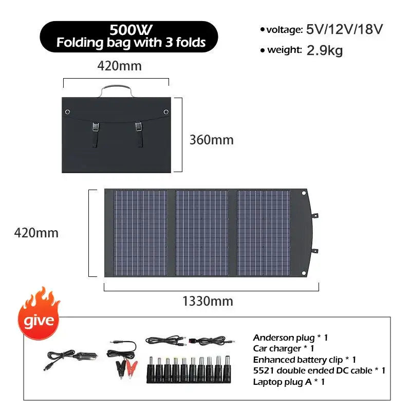 Portable 2000W Solar Charger with Bag - 500W / Solar Panel - SS