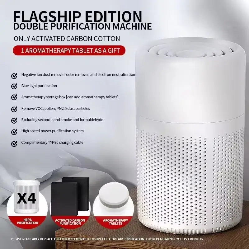 Portable Air Purifier – Blue Anion Deodorizer with Essential Oil Diffuser - White with 4 Filters - HBC