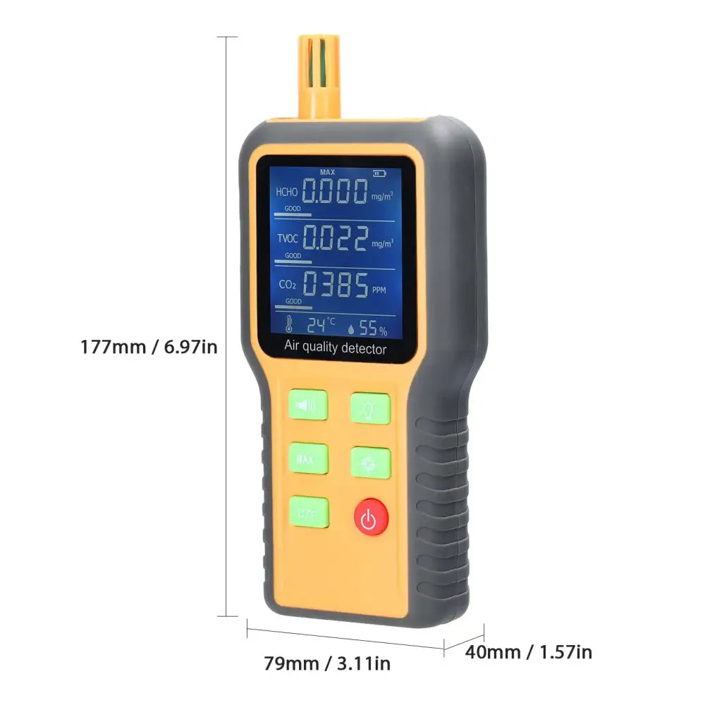 Portable Air Quality Monitor – CO2 TVOC HCHO Temperature & Humidity Detector (5-in-1) - Yellow / Air Quality Monitor