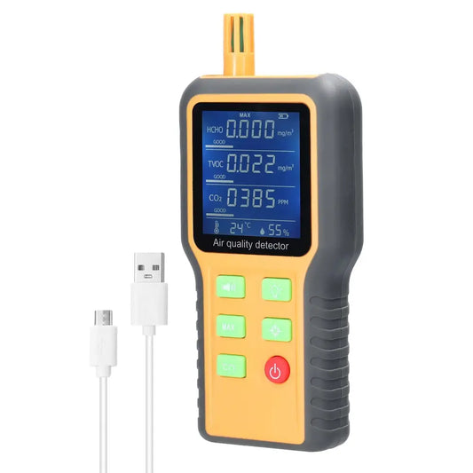 Portable Air Quality Monitor – CO2 TVOC HCHO Temperature & Humidity Detector (5-in-1) - Yellow / Air Quality Monitor