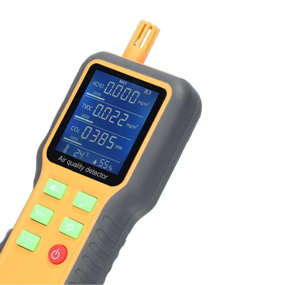 Portable Air Quality Monitor – CO2 TVOC HCHO Temperature & Humidity Detector (5-in-1) - Yellow / Air Quality Monitor