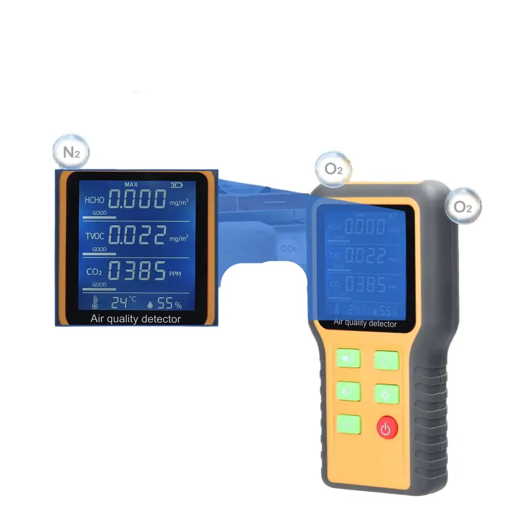Portable Air Quality Monitor – CO2 TVOC HCHO Temperature & Humidity Detector (5-in-1) - Yellow / Air Quality Monitor