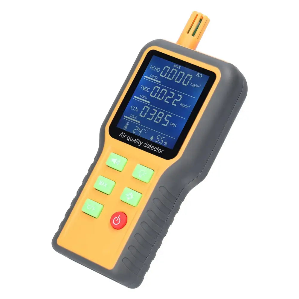 Portable Air Quality Monitor – CO2 TVOC HCHO Temperature & Humidity Detector (5-in-1) - Yellow / Air Quality Monitor
